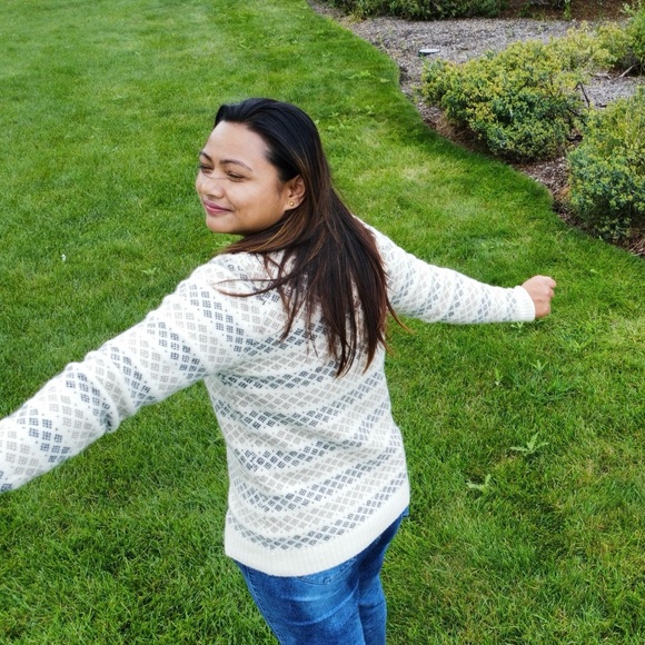 Women's Cream and Black Patterned Crewneck Sweater - Picture 2 of 7